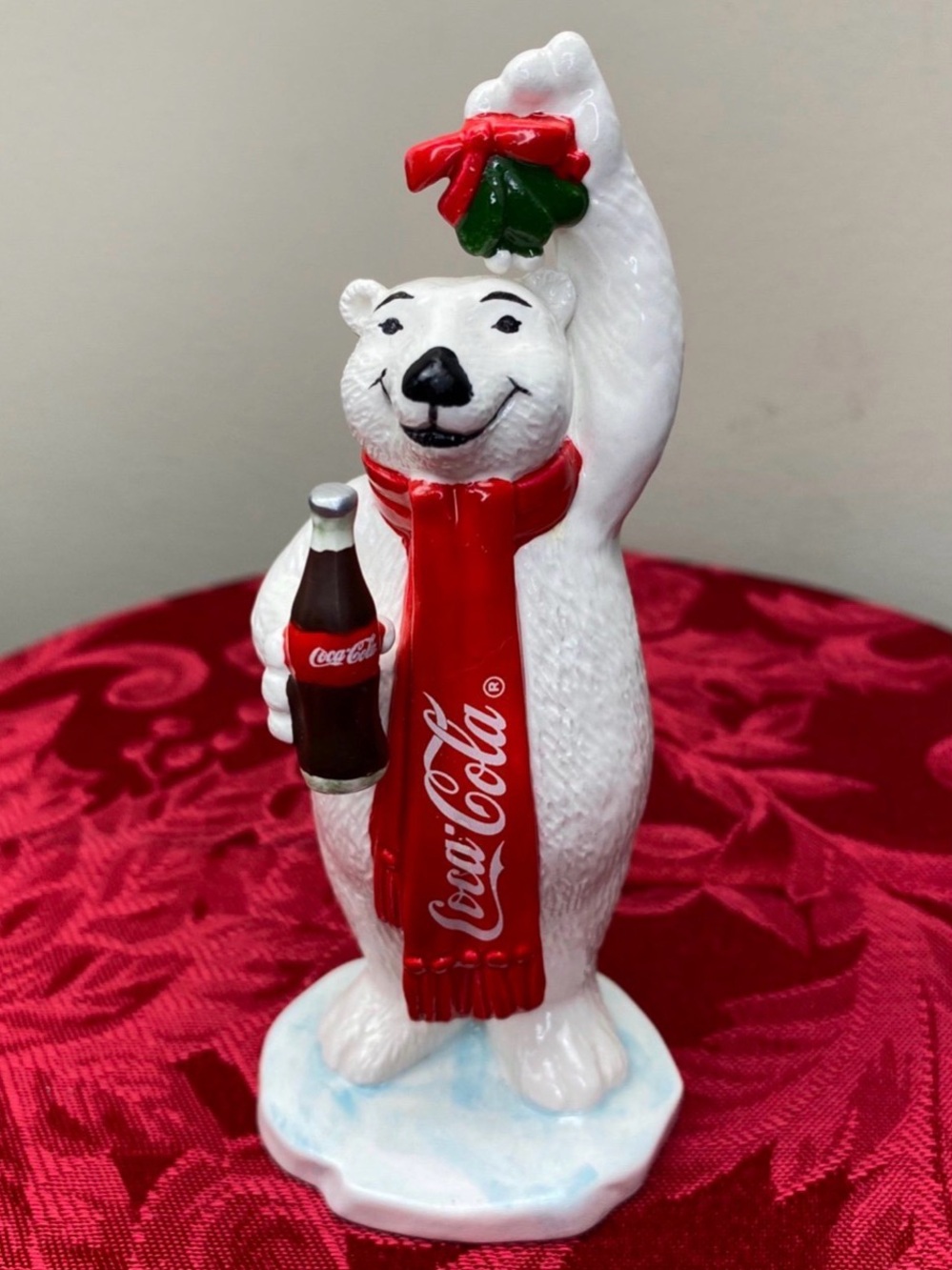 Coca Cola Polar Bear Figurine Holding Mistletoe